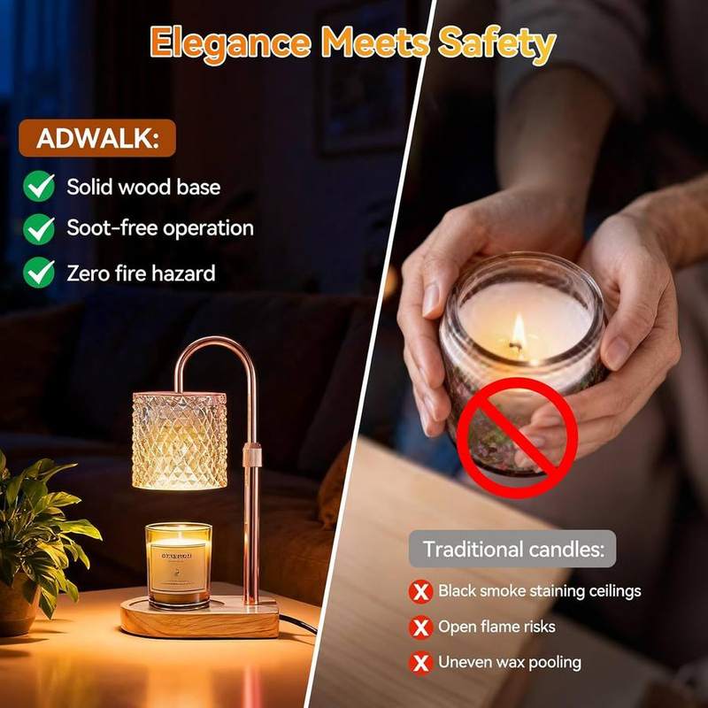 Adewalk Amber Glass Candle Warmer Lamp, Rose Gold & Oak — photo 3 of 12