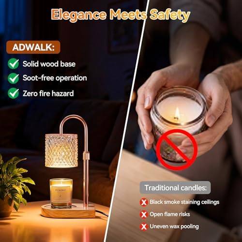 Adewalk Amber Glass Candle Warmer Lamp, Rose Gold & Oak — photo 4 of 12