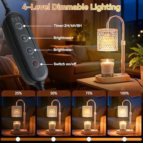 Adewalk Amber Glass Candle Warmer Lamp, Rose Gold & Oak — photo 6 of 12