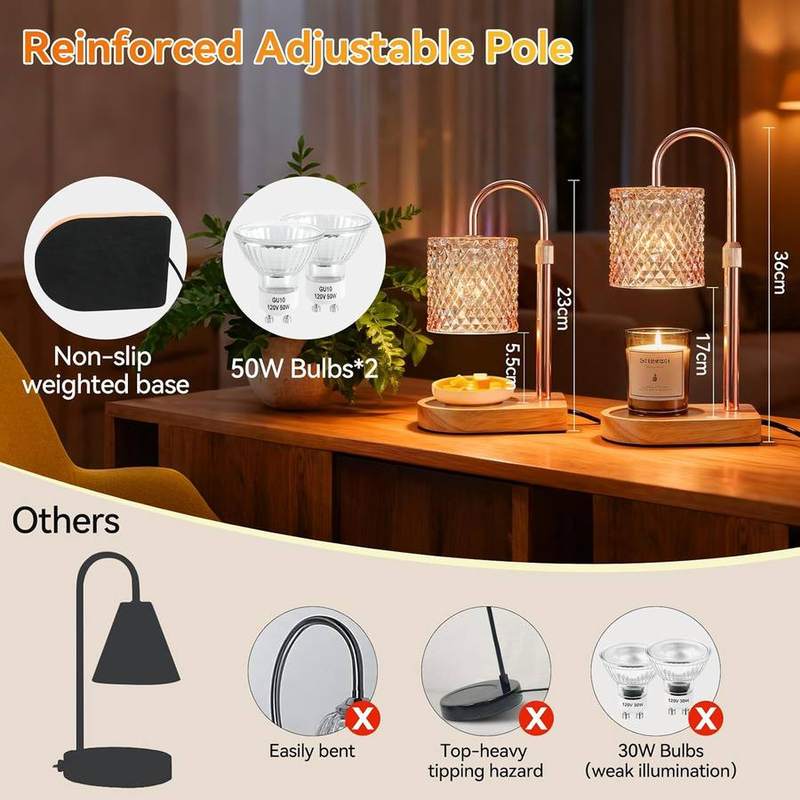 Adewalk Amber Glass Candle Warmer Lamp, Rose Gold & Oak — photo 11 of 12