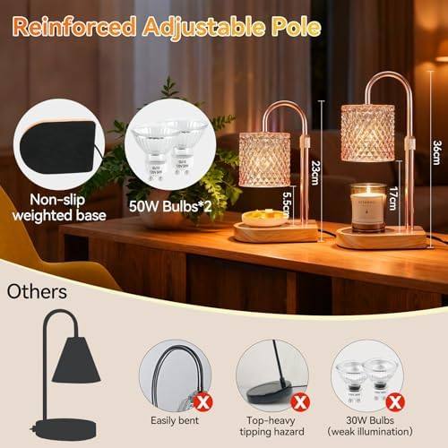 Adewalk Amber Glass Candle Warmer Lamp, Rose Gold & Oak — photo 12 of 12