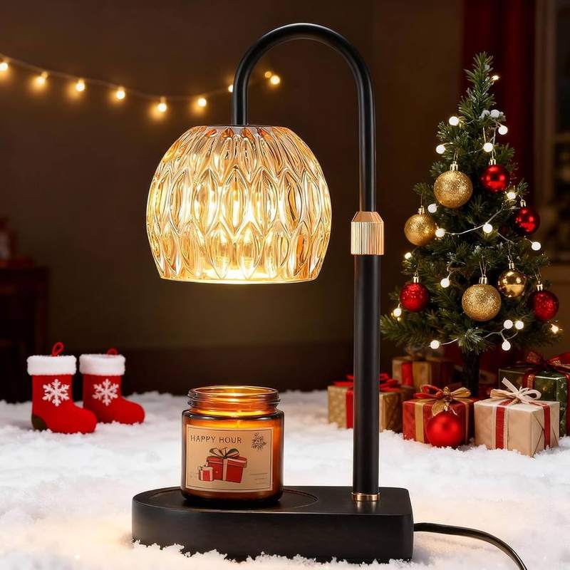 Adewalk Vintage Amber Glass Candle Warmer Lamp, Metal Base, amber candle warmer lamp with a smooth glass shade