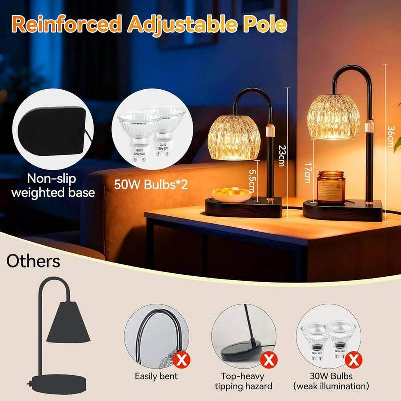Adewalk Vintage Amber Glass Candle Warmer Lamp, Metal Base — photo 11 of 13