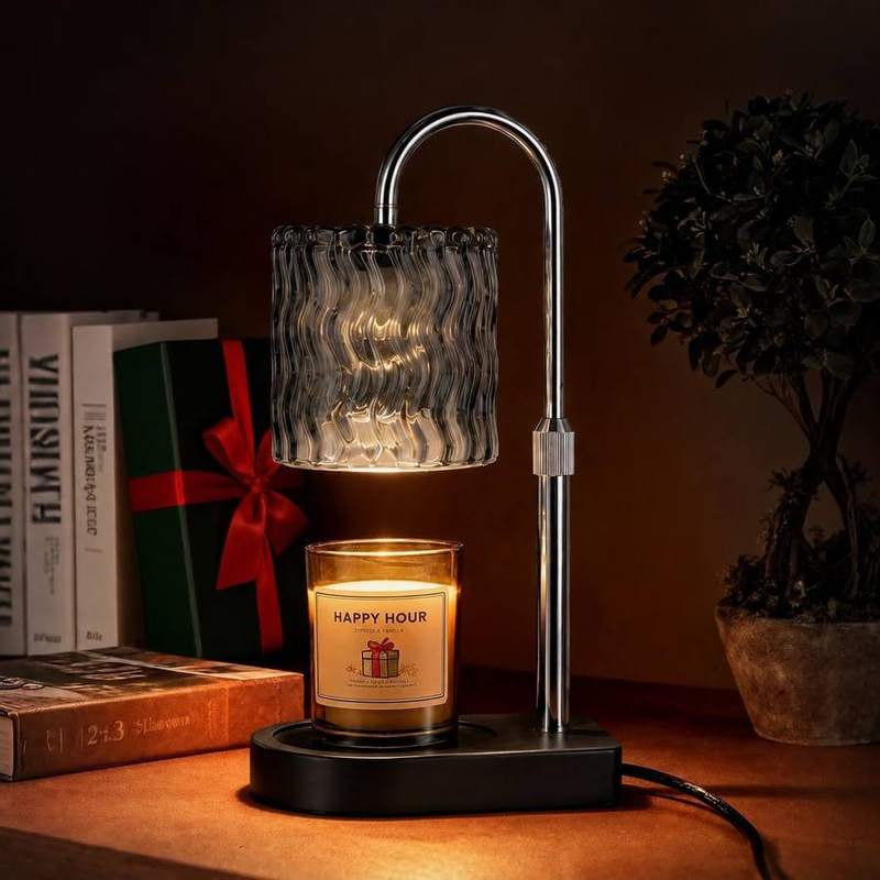 Adewalk Glass Candle Warmer Lamp, Silver Pole, silver candle warmer lamp with a smooth glass shade