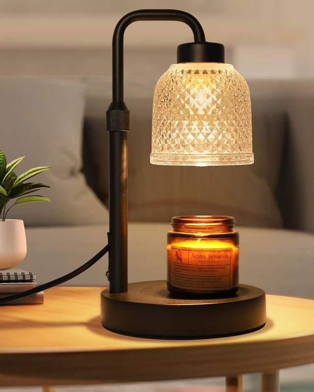 AIFEI Black Glass Candle Warmer Lamp, black candle warmer lamp with a smooth glass shade