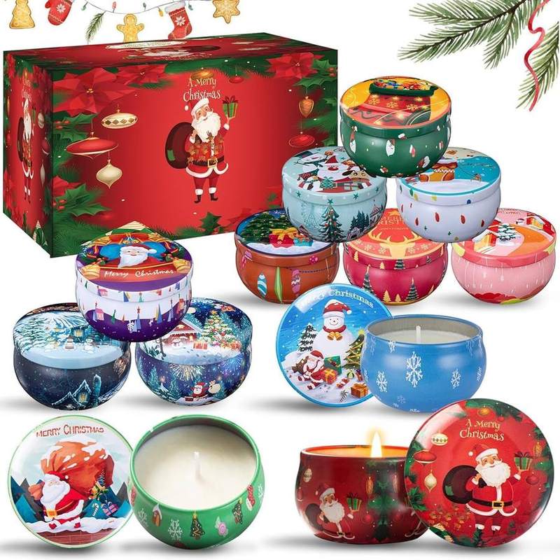 Dsclavacy Christmas Scented Candle Gift Set of 12 — tin scented candle