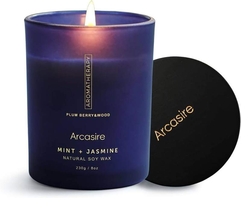 Arcasire Mint & Jasmine Luxury Soy Candle, 8 oz — jar scented candle