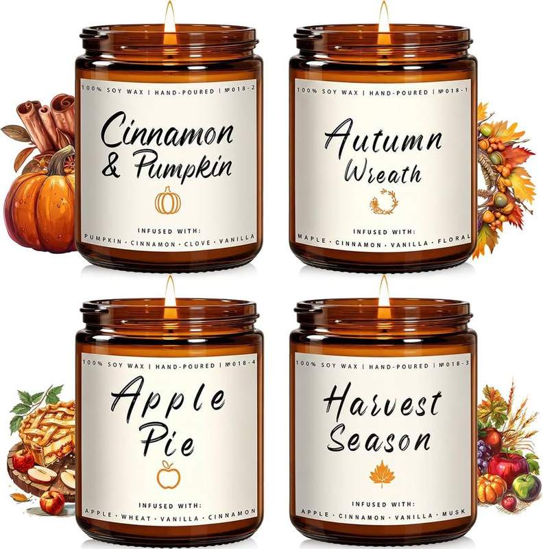 Auelife Apple and Pumpkin Scented Candle Gift Set of 4 — jar scented candle