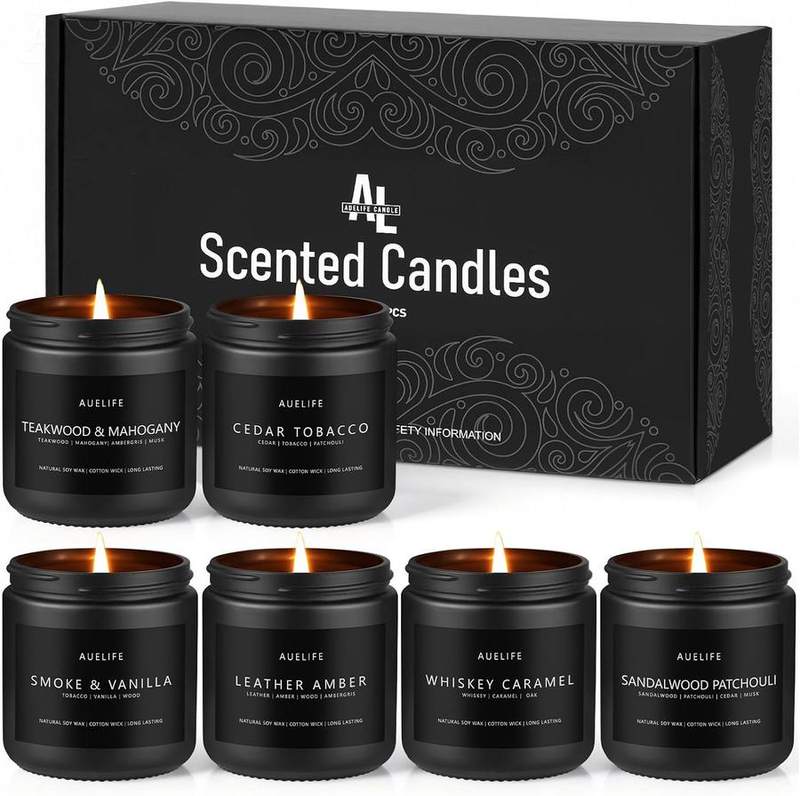 Auelife Woody Scented Candle Gift Set of 6, Black Jars — jar scented candle