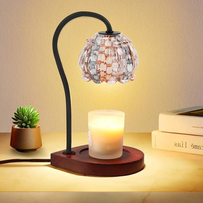 CABRHEART White-Orange Glass Candle Warmer Lamp, white candle warmer lamp with a rounded glass shade