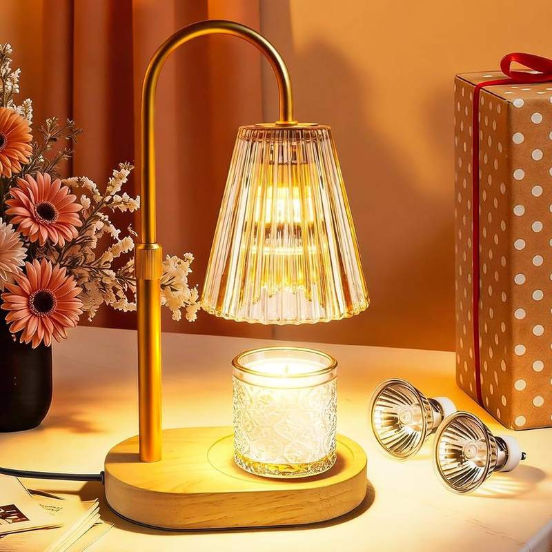Caldarax Gold Glass Candle Warmer Lamp, gold candle warmer lamp with a glass lampshade