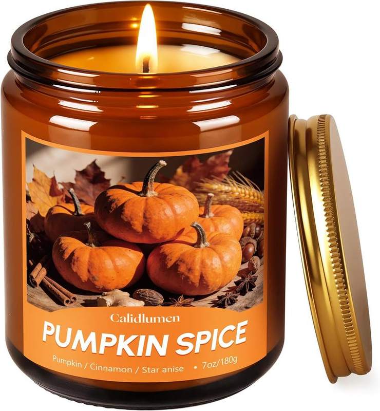 CALIDLUMEN Pumpkin Spice Soy Candle, 9 oz — glass jar scented candle