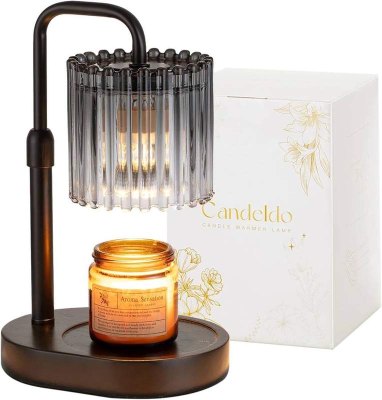Candeldo Black Ribbed Glass Candle Warmer Lamp, black candle warmer lamp with a ribbed glass shade