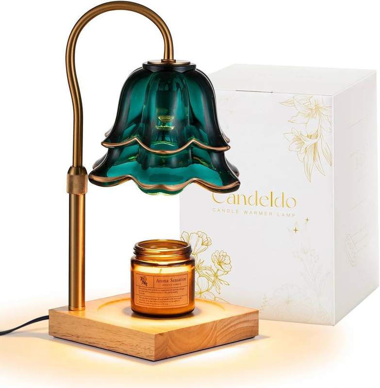 Candeldo Green Flower Candle Warmer Lamp, green candle warmer lamp with a petal-style flower shade