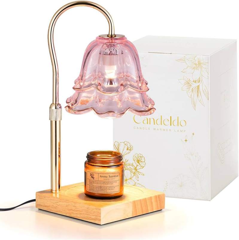 Candeldo Pink Flower Candle Warmer Lamp, pink candle warmer lamp with a petal-style flower shade
