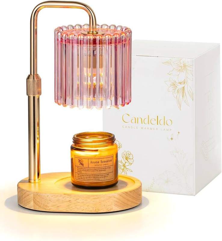 Candeldo Pink Glass Candle Warmer Lamp, pink candle warmer lamp with a smooth glass shade