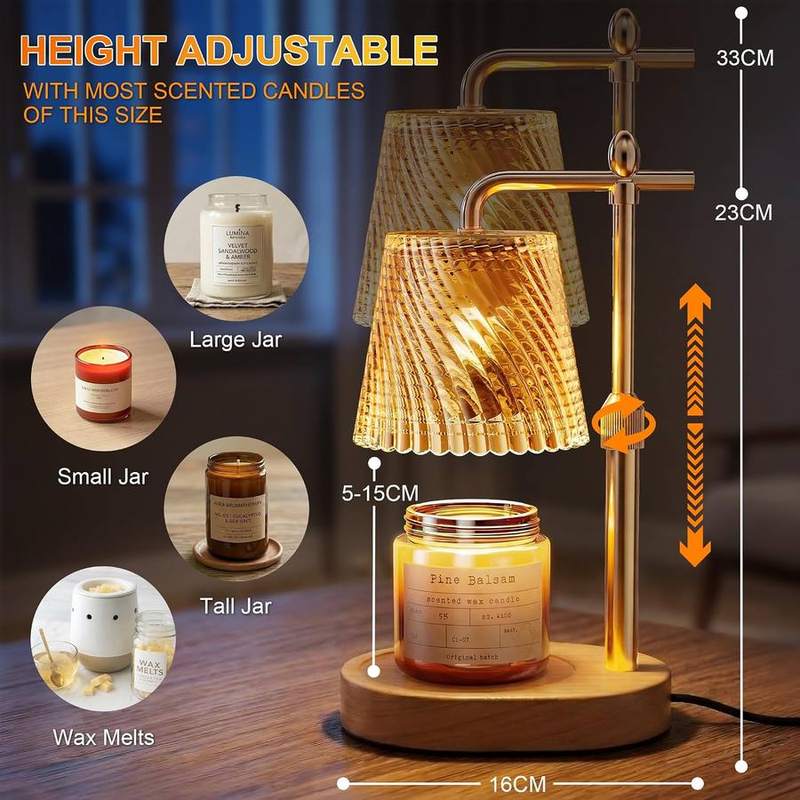 Draome Glass Candle Warmer Lamp, Wood Base, 2 Bulbs — photo 3 of 16