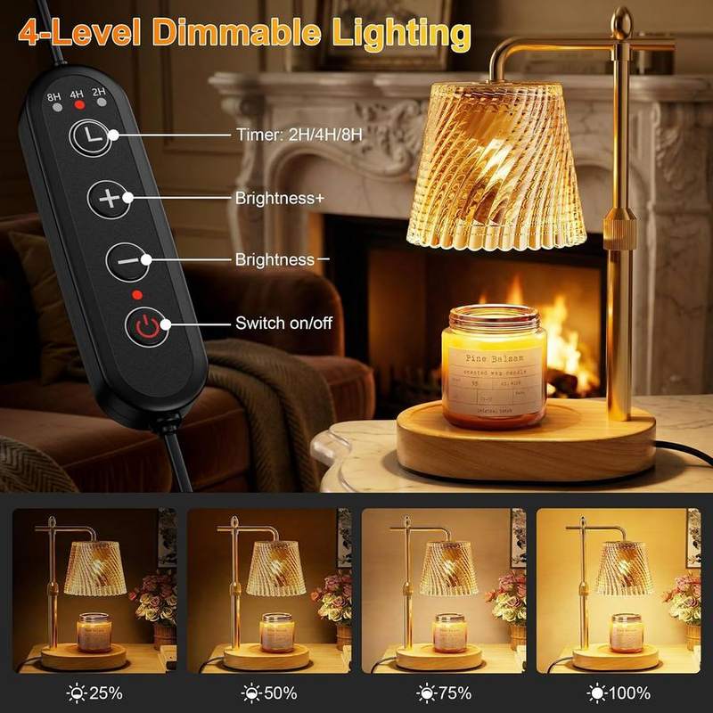 Draome Glass Candle Warmer Lamp, Wood Base, 2 Bulbs — photo 5 of 16