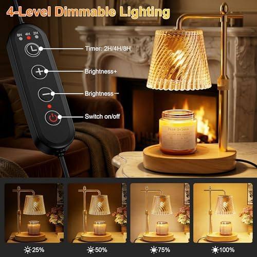 Draome Glass Candle Warmer Lamp, Wood Base, 2 Bulbs — photo 6 of 16