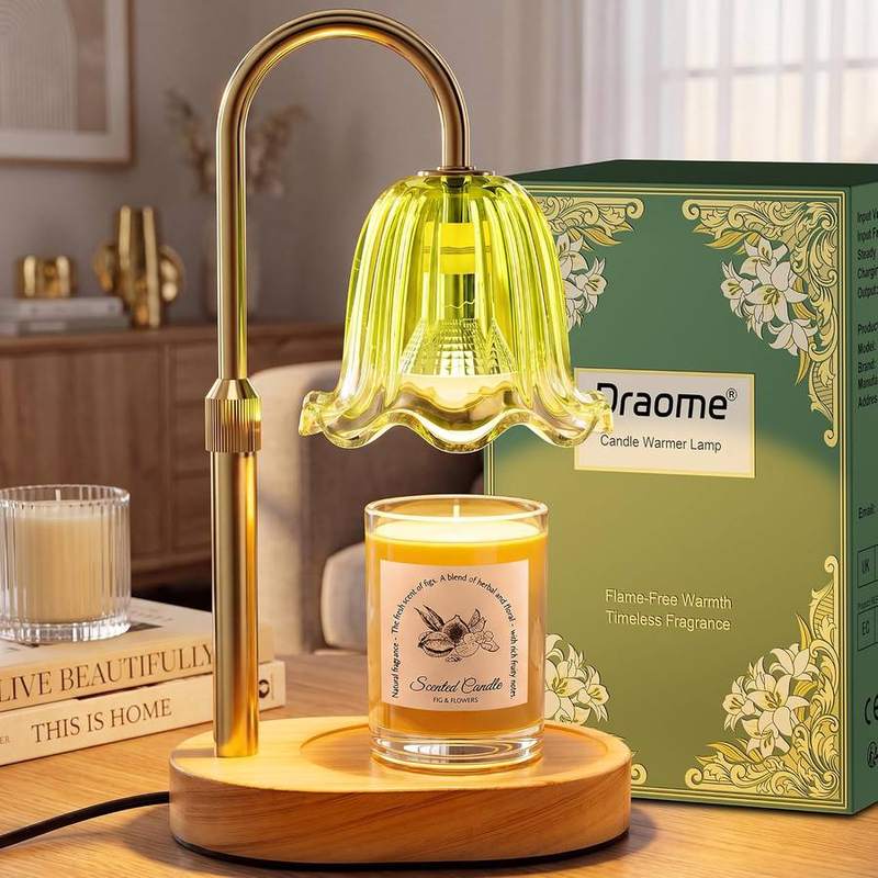 Draome Green Flower Candle Warmer Lamp, green candle warmer lamp with a petal-style flower shade