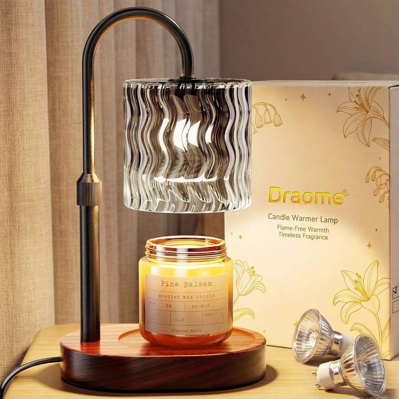 Draome Grey Glass Candle Warmer Lamp, 2 Bulbs, grey candle warmer lamp with a smooth glass shade