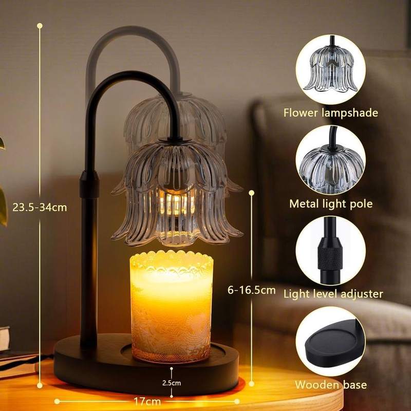 EVXFG Grey Flower Glass Candle Warmer Lamp, Black — photo 3 of 14