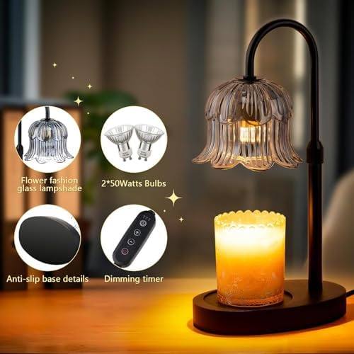 EVXFG Grey Flower Glass Candle Warmer Lamp, Black — photo 8 of 14