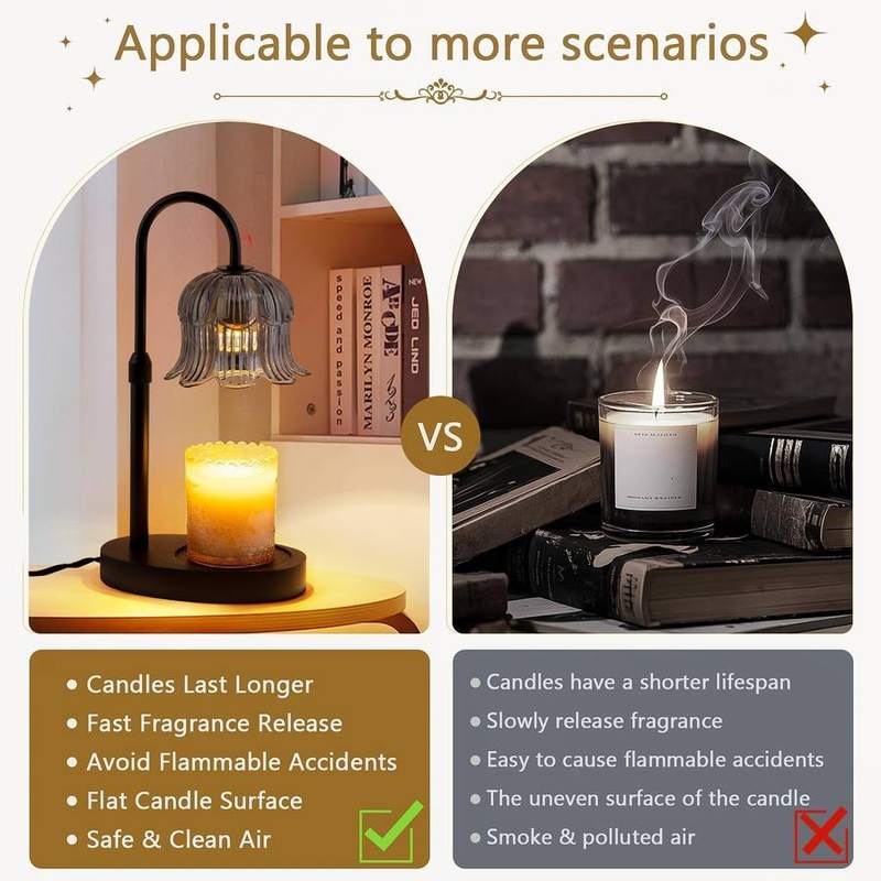 EVXFG Grey Flower Glass Candle Warmer Lamp, Black — photo 9 of 14