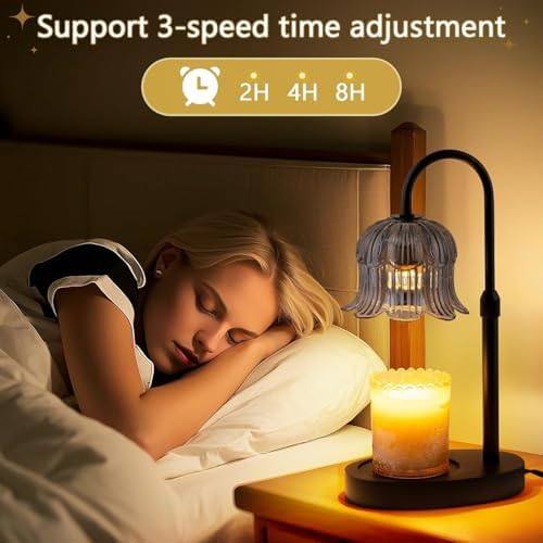 EVXFG Grey Flower Glass Candle Warmer Lamp, Black — photo 12 of 14