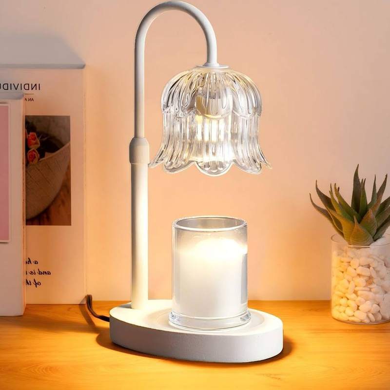 EVXFG Clear Flower Glass Candle Warmer Lamp, White, white candle warmer lamp with a flower-shaped glass shade