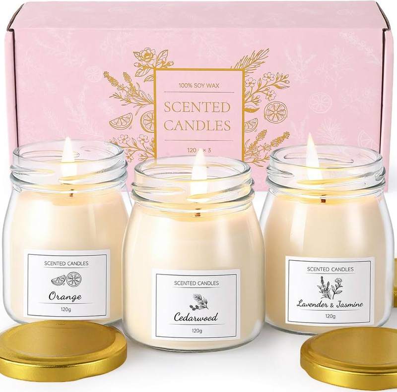 Fulasofia Scented Candle Gift Set of 3 with Lids — glass jar scented candle
