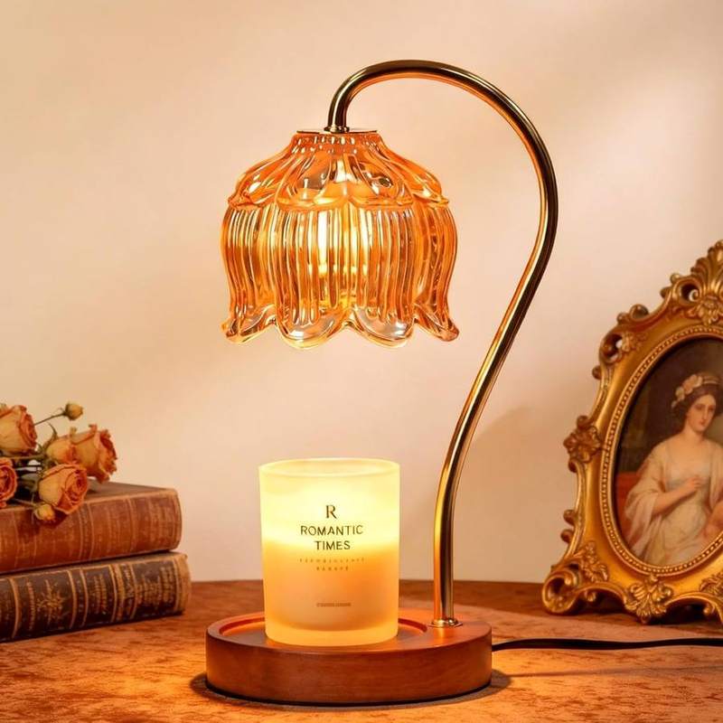 Funistree Amber Glass Candle Warmer Lamp, amber candle warmer lamp with a rounded glass shade