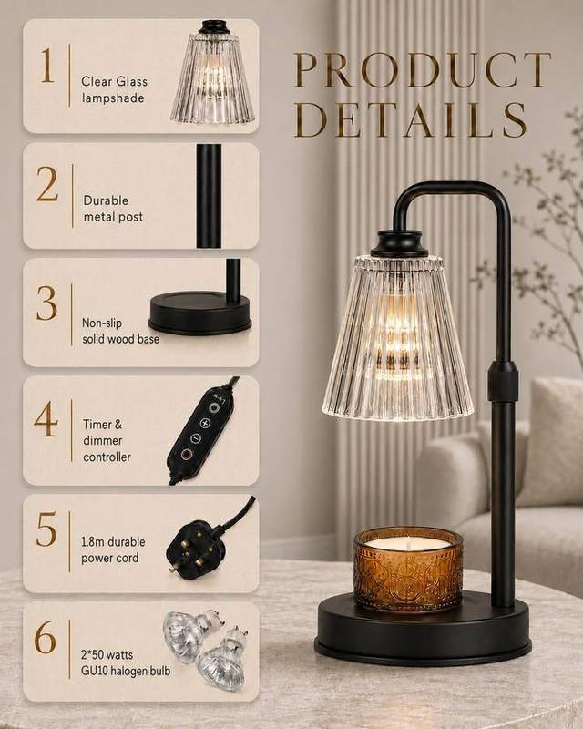 Funistree Black Ribbed Glass Candle Warmer Lamp — photo 9 of 18