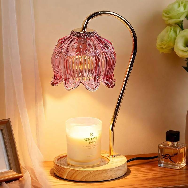 Funistree Pink Glass Candle Warmer Lamp, pink candle warmer lamp with a smooth glass shade