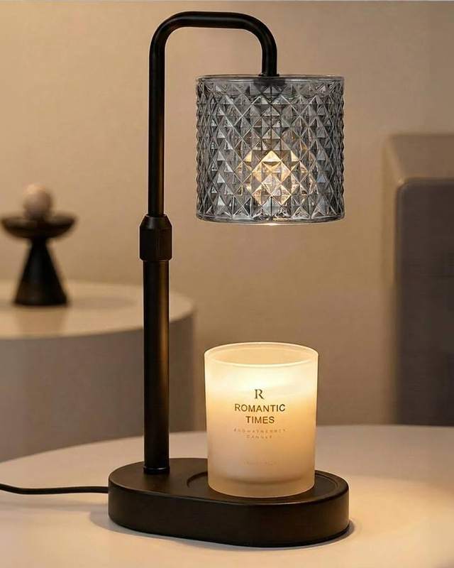 Funslive Black Wood-Base Candle Warmer Lamp, black candle warmer lamp with a decorative shade
