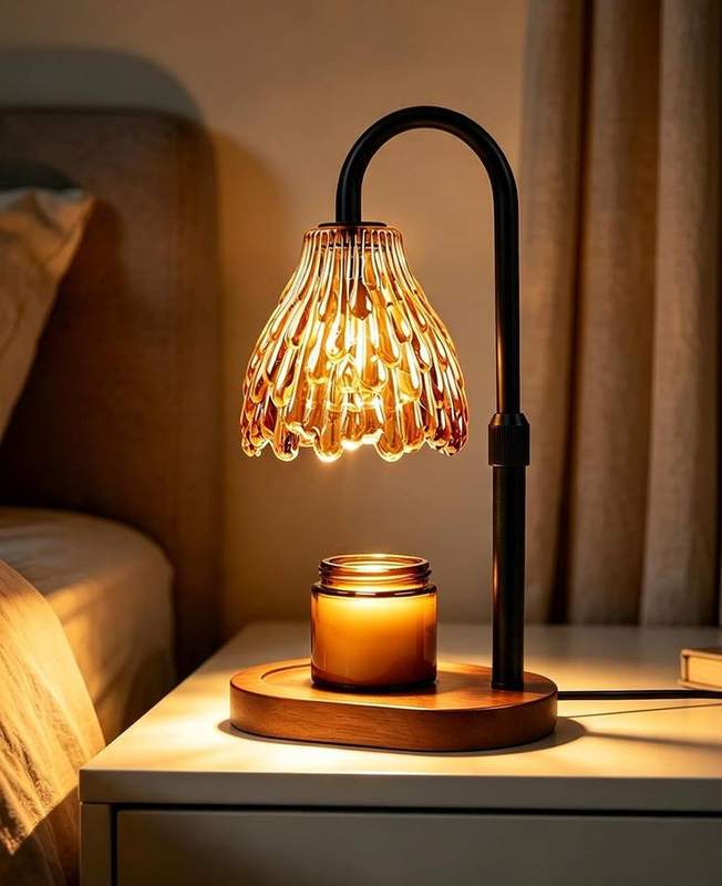 Gyradi Champagne Flower Glass Candle Warmer Lamp, candle warmer lamp with a flower-shaped glass shade
