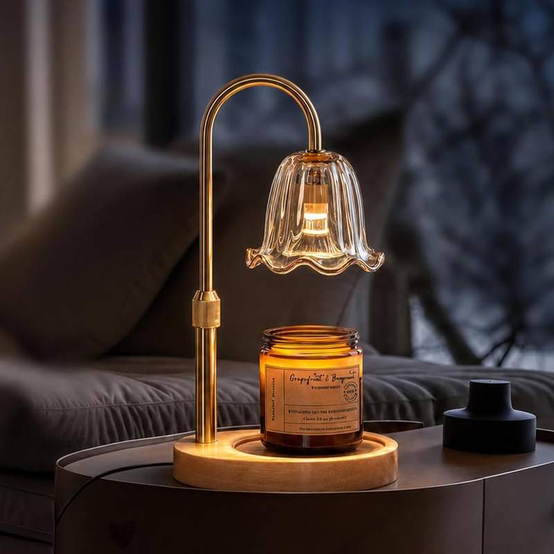 Homelist Gold Flower Candle Warmer Lamp, gold candle warmer lamp with a petal-style flower shade