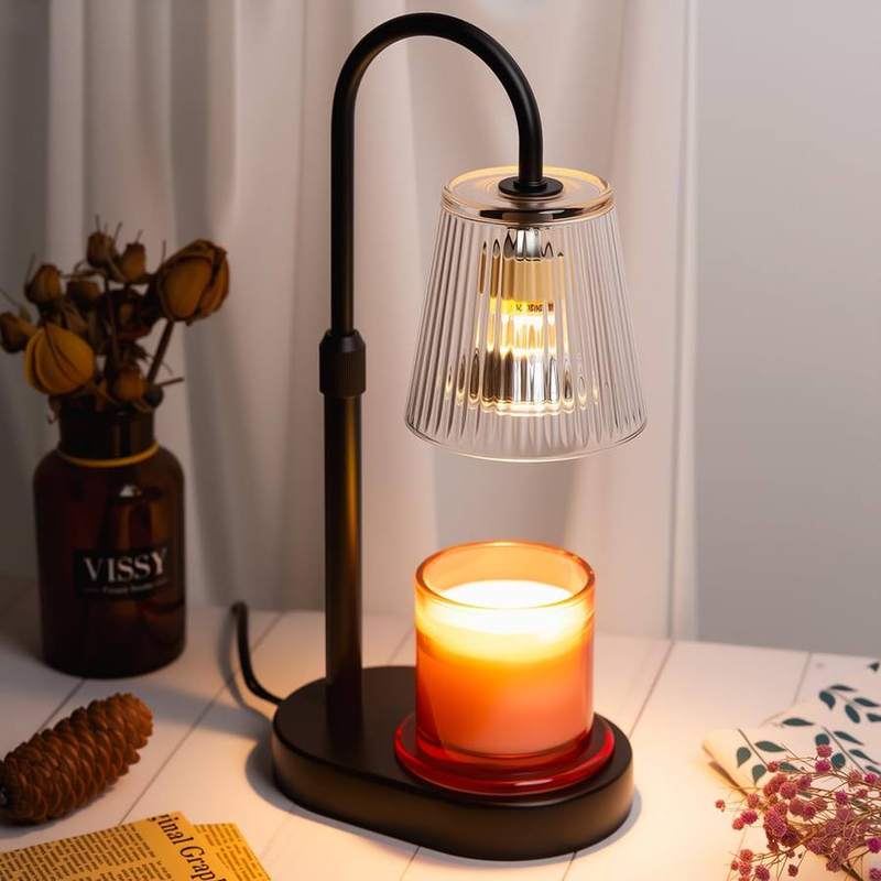 JEKEMORYE Clear Glass Candle Warmer Lamp, black candle warmer lamp with a rounded glass shade