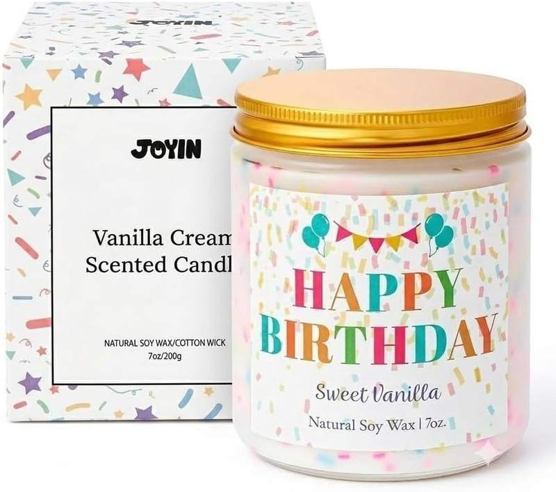 JOYIN Vanilla Buttercream Birthday Candle — glass jar scented candle