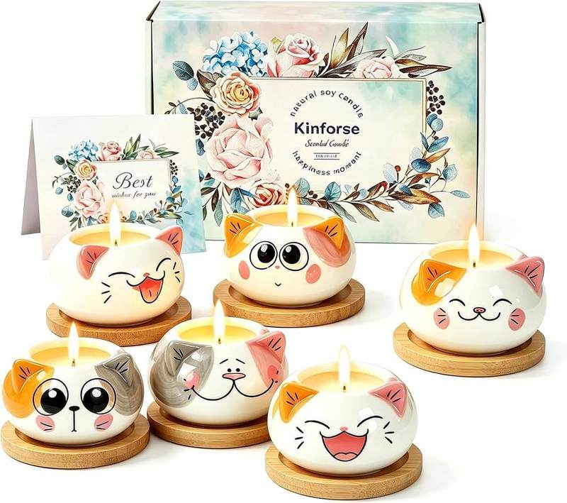 Kinforse Cat Scented Candle Gift Set of 6 — tin scented candle