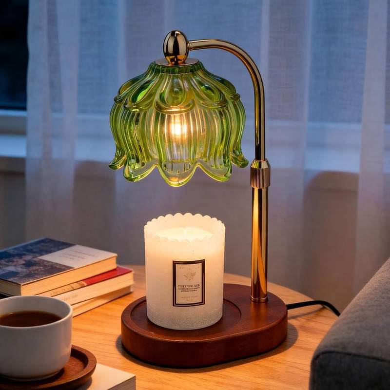KJIXYUNG Green Polka-Dot Glass Candle Warmer Lamp, green candle warmer lamp with a rounded glass shade