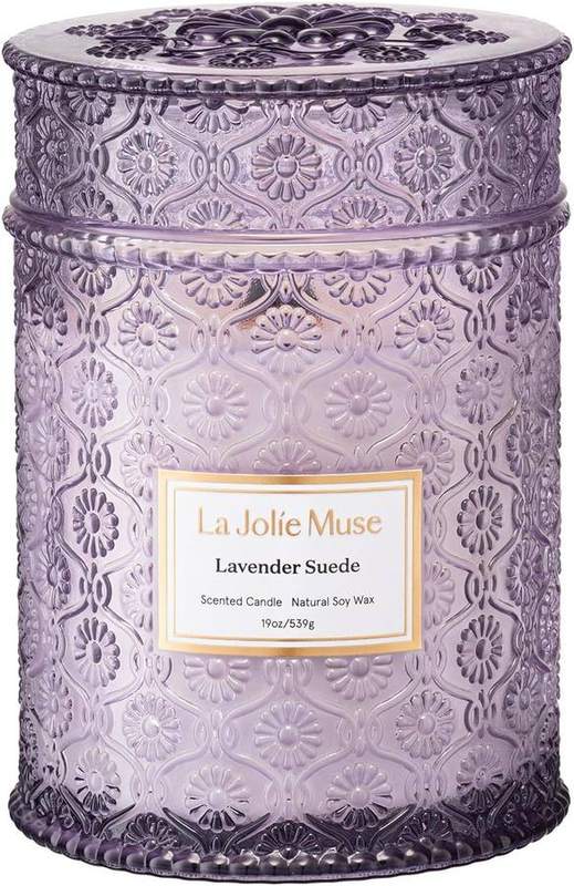 La Jolie Muse Lavender Suede Candle, 19 oz — glass jar scented candle