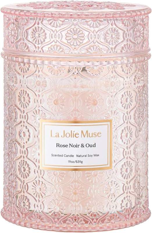 La Jolie Muse Rose Noir & Oud Candle, 19 oz — glass jar scented candle
