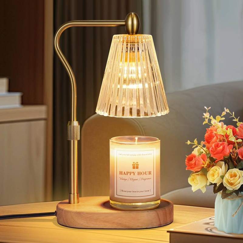 Loowoko Amber-Yellow Glass Candle Warmer Lamp, yellow candle warmer lamp with a rounded glass shade