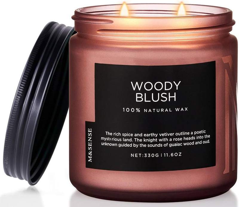 M&SENSE Woody Blush 2-Wick Candle, 330 g — glass jar scented candle