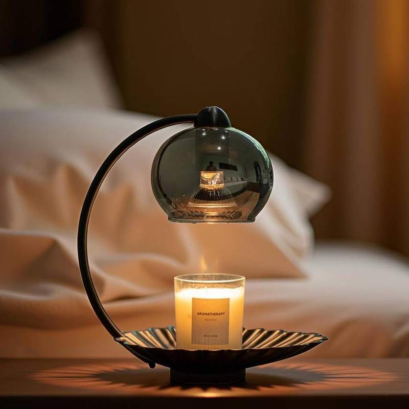 MAGCHARM Black Glass Candle Warmer Lamp, black candle warmer lamp with a smooth glass shade