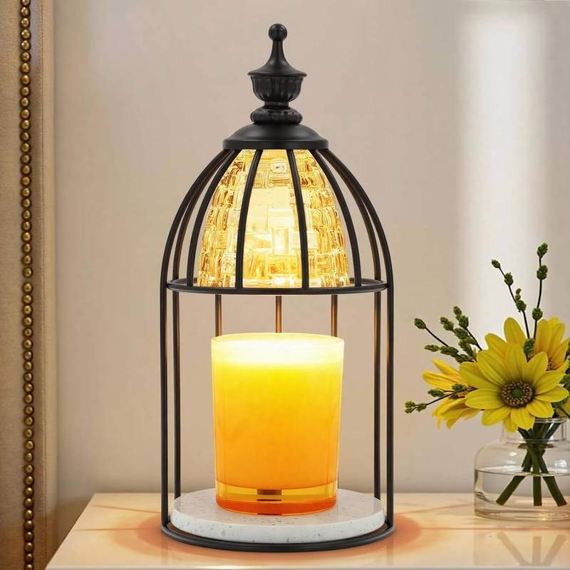 Maromamix Vintage Birdcage Candle Warmer Lamp, Black, black candle warmer lamp with a glass lampshade