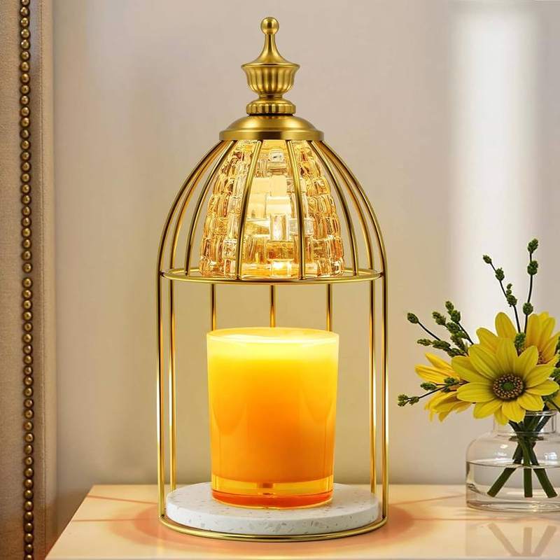 Maromamix Vintage Birdcage Candle Warmer Lamp, Gold, gold candle warmer lamp with a smooth glass shade