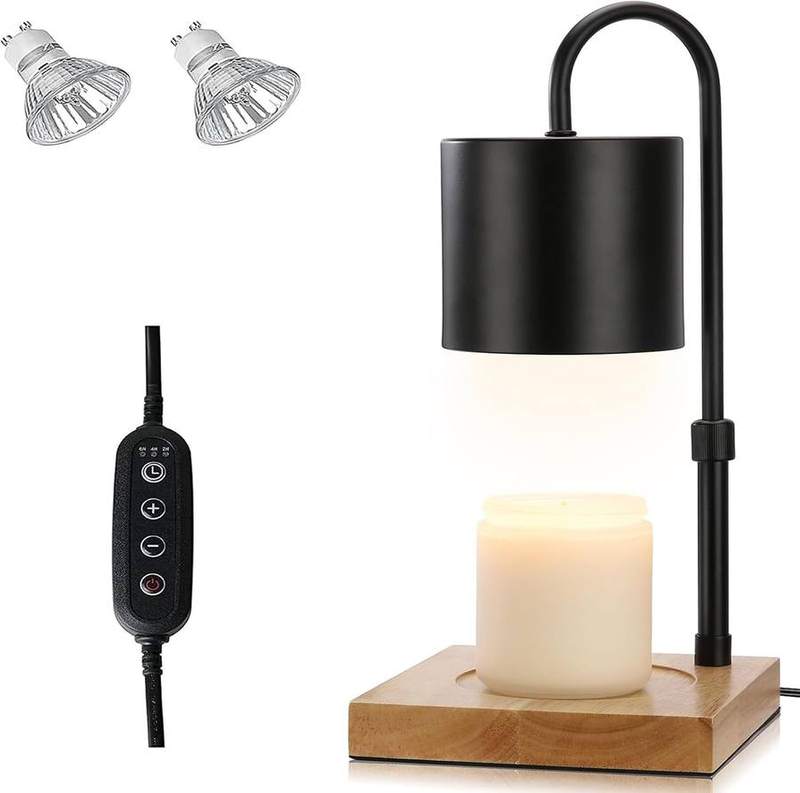 MQFORU Black Candle Warmer Lamp, Square Wood Base, black candle warmer lamp with a decorative shade
