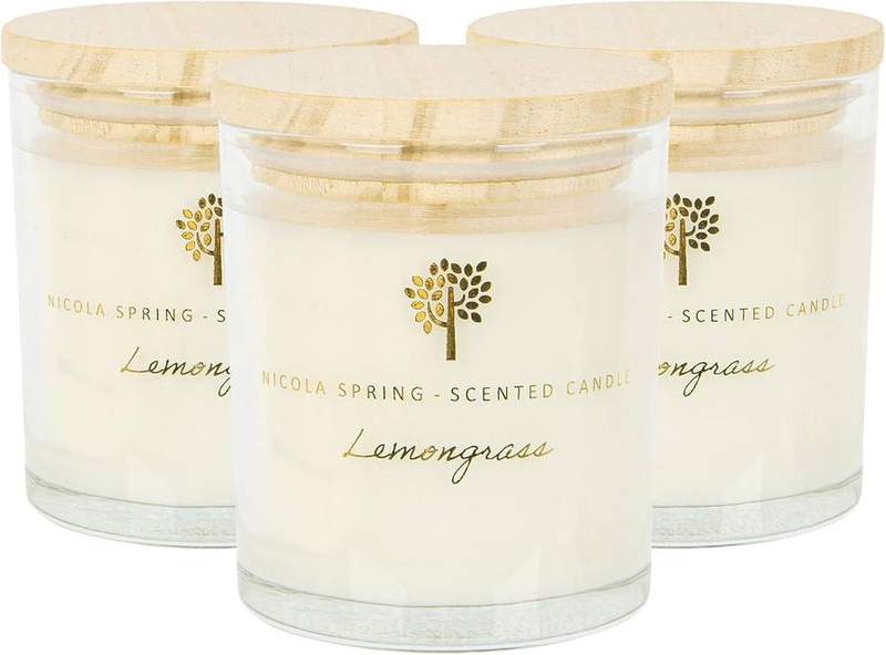Nicola Spring Lemongrass Soy Candles, 3 x 130 g — glass jar scented candle